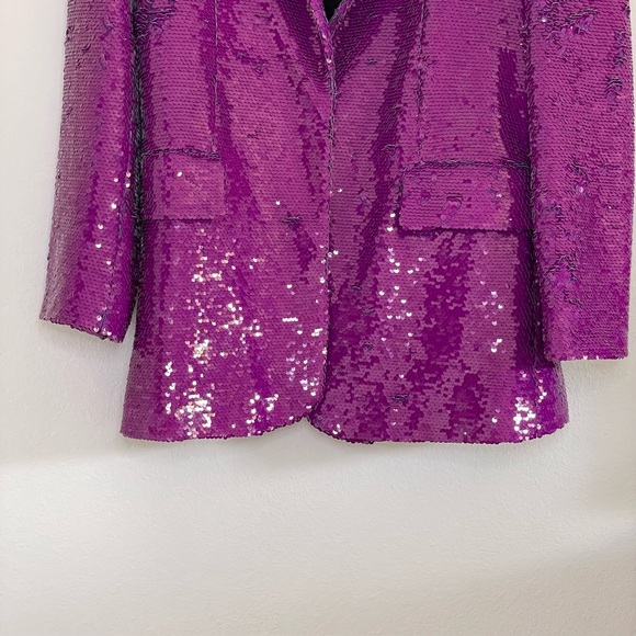 Zara Sequin Blazer Notch Lapel Oversized Jacket Purple Fuchsia XS - Picture 11 of 15